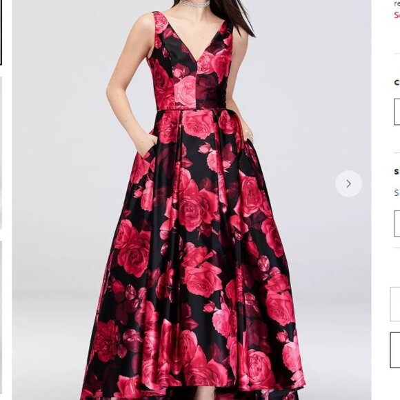 Betsy & Adam Dresses & Skirts - Betsy & Adam Satin Floral V-Neck Ball Gown with Pockets Size 14